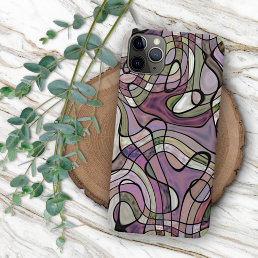 Retro Purple Violet Gray Black Mosaic Art Pattern iPhone 15 Pro Max Case