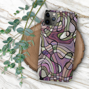 Retro Purple Violet Gray Black Mosaic Art Pattern iPhone 15 Pro Max Case