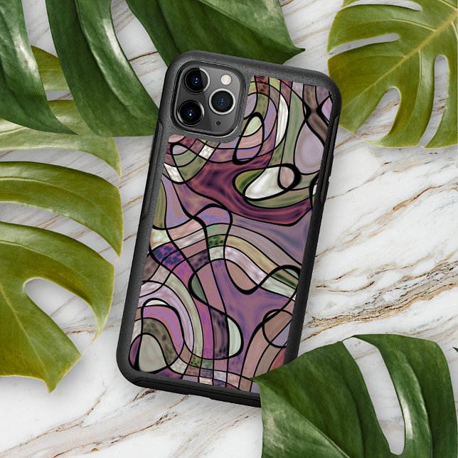 Retro Purple Violet Gray Black Mosaic Art Pattern Otterbox iPhone Case (Creator Uploaded)