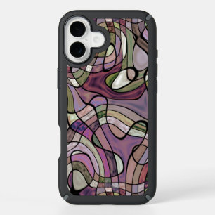 Retro Purple Violet Gray Black Mosaic Art Pattern iPhone 16 Plus Case