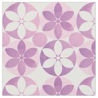 Retro Purple Watercolour Flower Tile Pattern Fabric