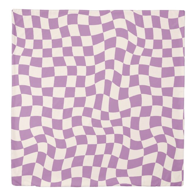 Retro Purple Wavy Check Duvet Cover (Front)