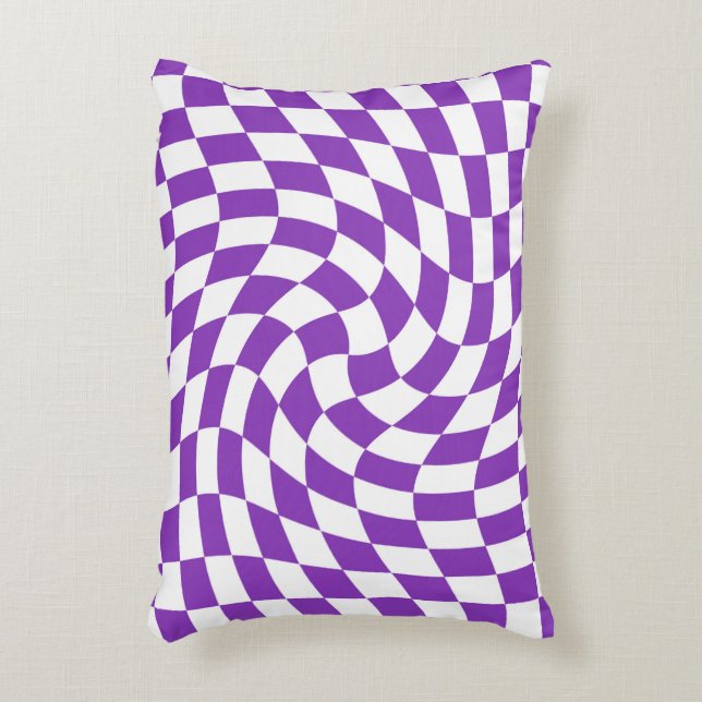 Retro Purple White Dorm Warped Check Checkered   Accent Pillow (Front(Vertical))