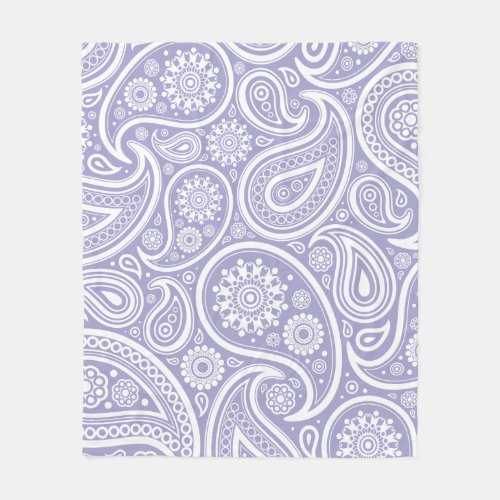 Retro Purple White Paisley Print Fleece Blanket