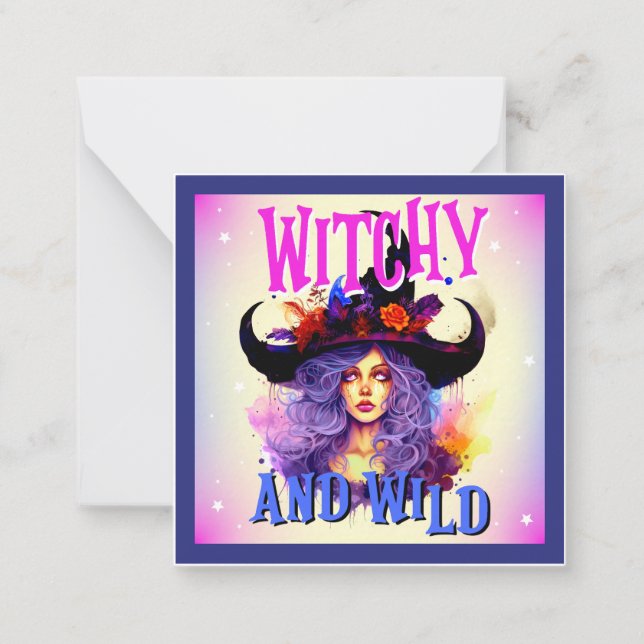 Retro Purple Witchy _  Halloween  Note Card (Front)