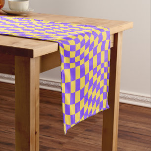 Retro Purple & Yellow checkerboard Short Table Runner