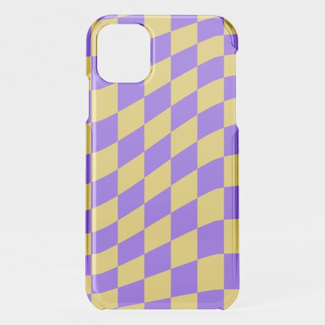 Retro Purple & Yellow checkerboard  Uncommon iPhone Case (Back)