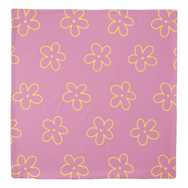 Retro Purple Yellow Floral Simple Flower Pattern Duvet Cover (Front)