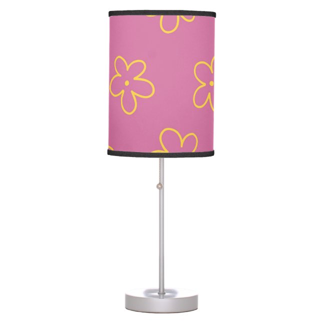 Retro Purple Yellow Floral Simple Flower Pattern Table Lamp (Front)
