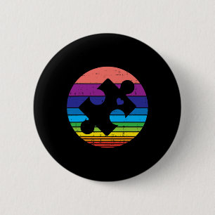 Retro Puzzle Heart Autism Awareness Men Women Kids Button