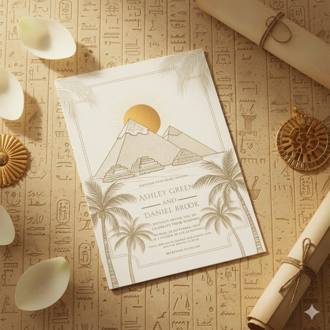 Retro Pyramids Of Giza Egypt Destination Wedding Invitation (Creator Uploaded)