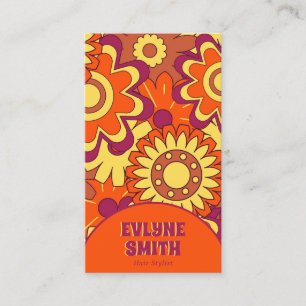 Retro QR Code Groovy Floral Trendy Boho Bold Business Card