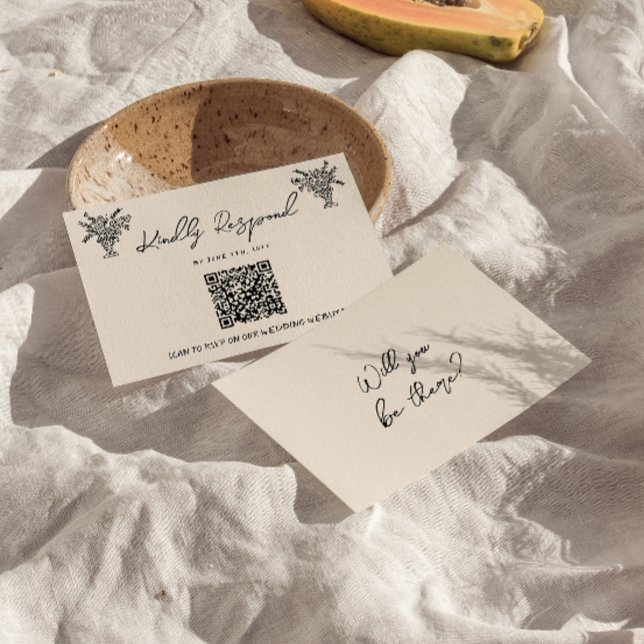 Retro QR Code Hand Written Drawn Quirky Wedding RSVP Card (Creator Uploaded)
