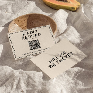 Retro QR Code Hand Written Frame Quirky Wedding RSVP Card