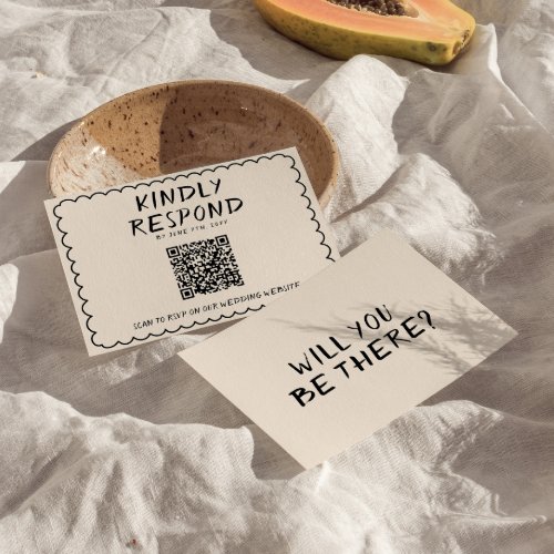 Retro QR Code Hand Written Frame Quirky Wedding RSVP Card