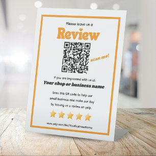 Retro QR code 'leave us a review' YELP orange Pedestal Sign