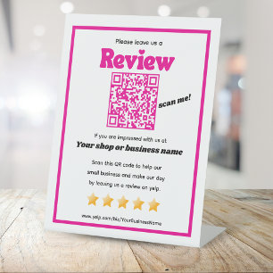 Retro QR code 'leave us a review' YELP pink Pedestal Sign