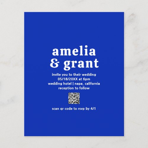 Retro QR Code Royal Blue Budget Wedding Invitation Flyer