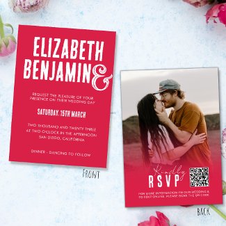 Retro QR Code RSVP Photo Magenta Wedding