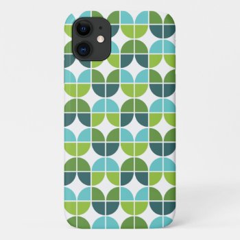 Retro Quarters Pattern In Blue Green Iphone 11 Case by SocialiteDesigns at Zazzle