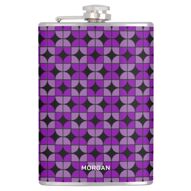 Retro Quarters Purple Pattern with Name Flask (Front)