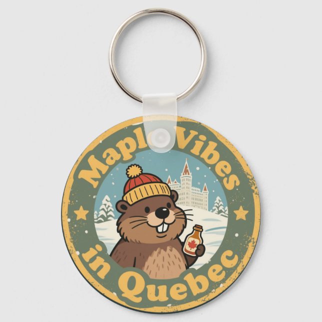 Retro Quebec Maple Syrup Keychain (Front)