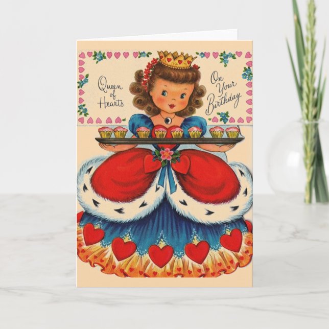 Retro Queen Of Hearts Birthday Greeting Card (Front)