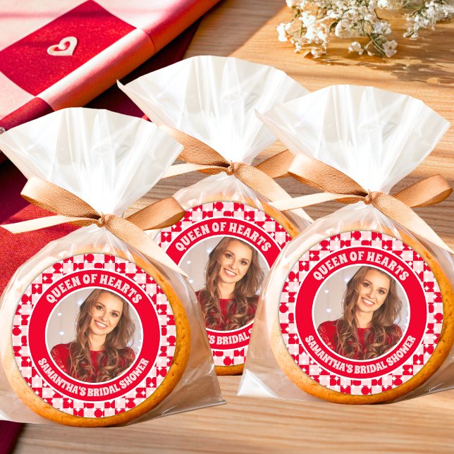 Retro Queen Of Hearts Bridal Shower Photo Classic Round Sticker (Stickers/Labels)