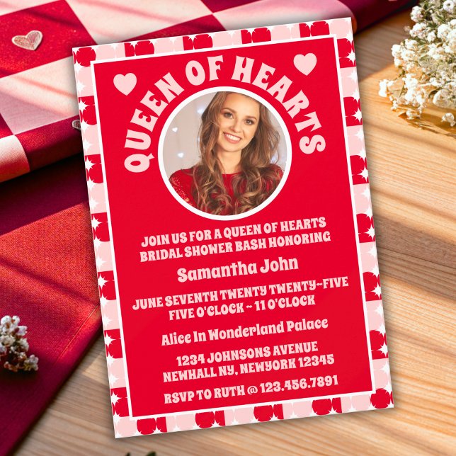 Retro Queen Of Hearts Bridal Shower Photo Invitation (Bridal Shower Invitation)