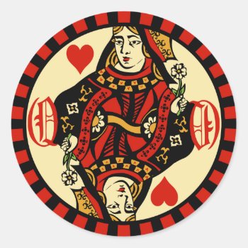 Retro Queen Of Hearts Classic Round Sticker by opheliasart at Zazzle