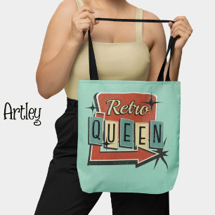 Retro Queen Teal Vintage 60s 70s Motel Sign Tote Bag