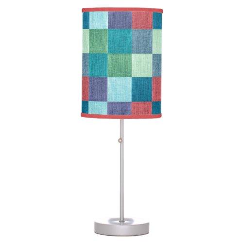 Retro Quilt Checkered Squares Pattern Red Blue Table Lamp