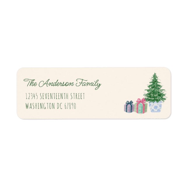 Retro Quirky Colorful Christmas Tree Presents Label (Front)