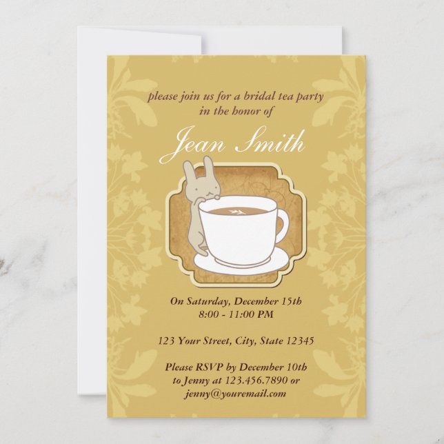 Retro Rabbit Bridal Tea Party Floral Invitation (Front)
