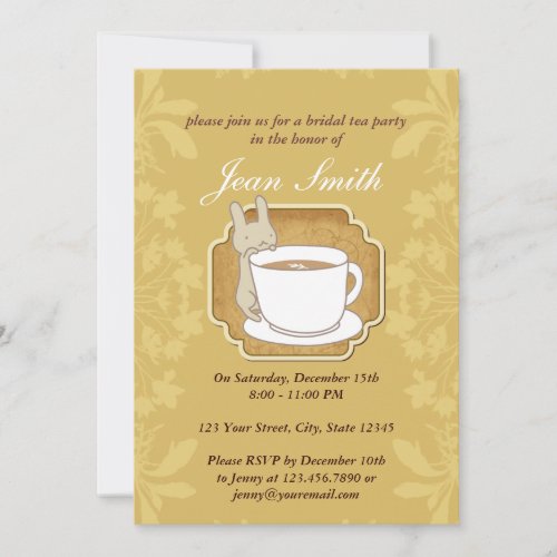 Retro Rabbit Bridal Tea Party Floral Invitation