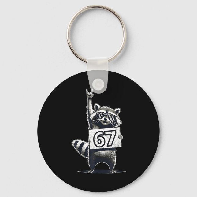 Retro Raccoon 67 Shirts Rock Music Men Kids Women  Keychain (Front)