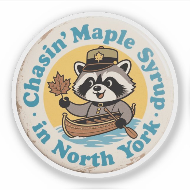 Retro Raccoon Canoe North York Sticker (Front)