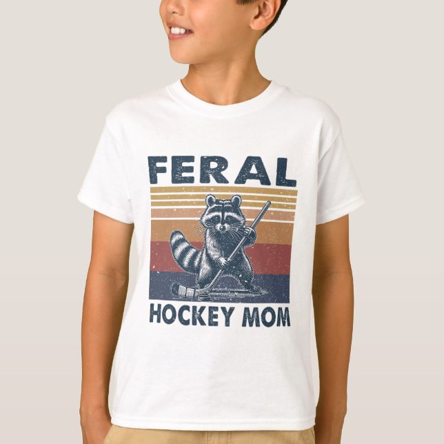 Retro Raccoon Feral Hockey Mom Hockey Player Trash T-Shirt (Front)