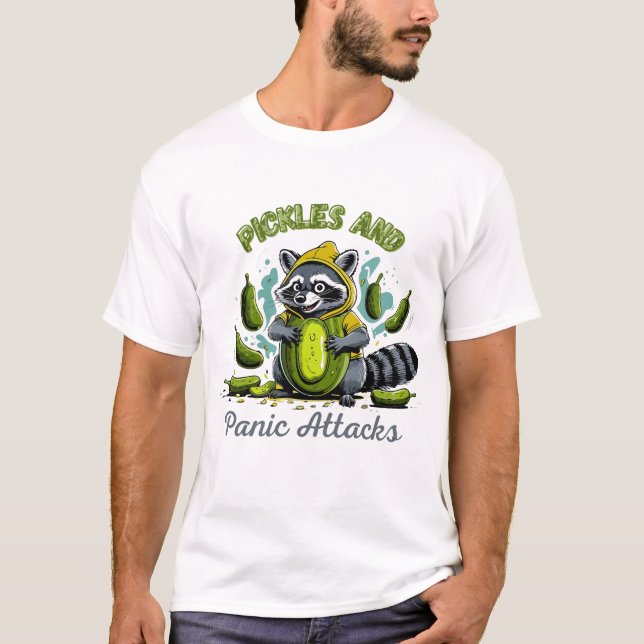 Retro Raccoon Pickles And Panic Attacks Funny T-Shirt (Front)