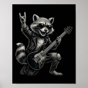 Retro Raccoon Rock Music Gift Men Kids Women Funny Poster