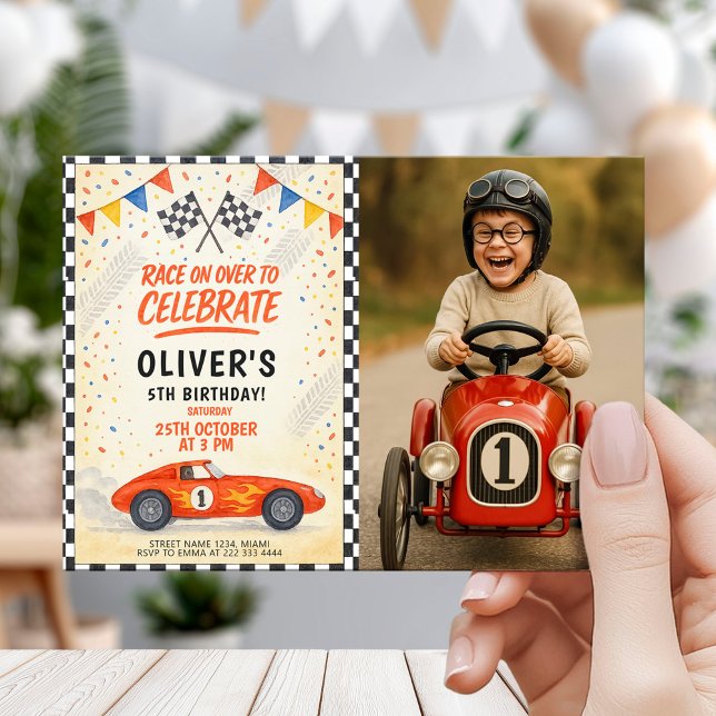 Retro Race Car Birthday Party Invitation (Creator Uploaded)