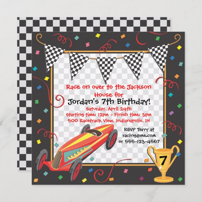 Retro Race Car Birthday Party Invitation (Front/Back)
