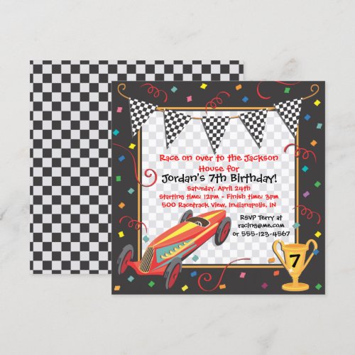 Retro Race Car Birthday Party Invitation