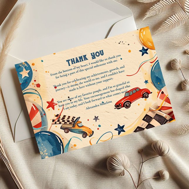 Retro Race Car Birthday Party Thank You Card (Creator Uploaded)