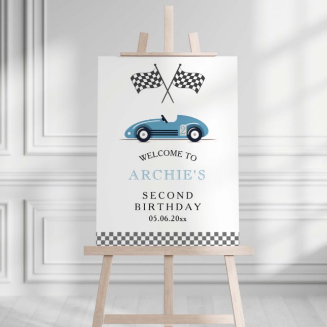 Retro Race Car Boy Second Birthday Party Foam Board (Creator Uploaded)
