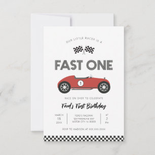Retro Race Car Fast One First Birthday Invitation