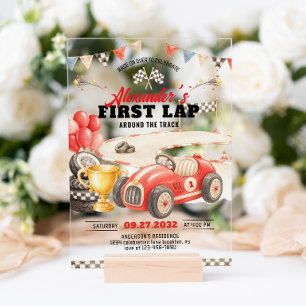 Retro Race Car First Lap Around the Track Birthday Acrylic Invitations