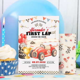 Retro Race Car First Lap Around the Track Birthday Invitation