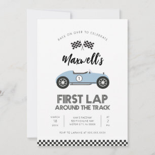 Retro Race Car First Lap Around the Track Birthday Invitation
