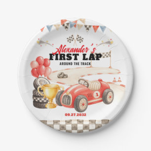 Retro Race Car First Lap Around the Track Birthday Paper Plates